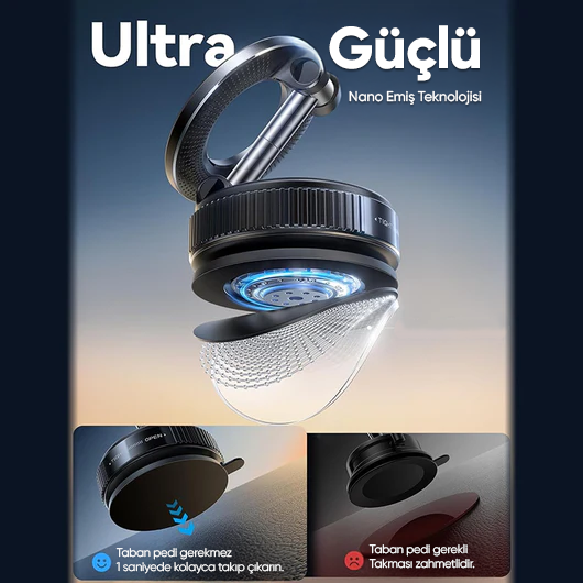 MagLock 360°Dönebilen Vakumlu Ayarlanabilir Katlanabilen Magsafe Araç İçi Telefon Tutucu