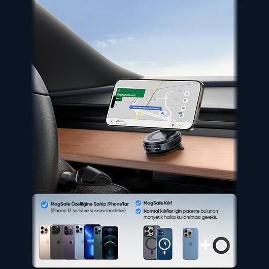 MagLock 360°Dönebilen Vakumlu Ayarlanabilir Katlanabilen Magsafe Araç İçi Telefon Tutucu