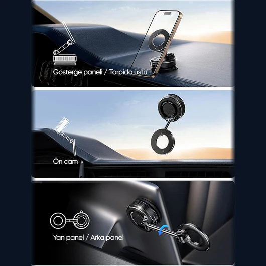 MagLock 360°Dönebilen Vakumlu Ayarlanabilir Katlanabilen Magsafe Araç İçi Telefon Tutucu